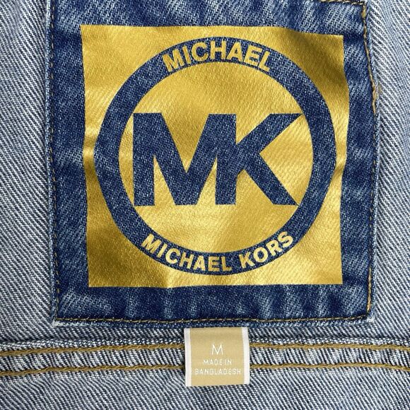 MICHAEL KORS Women's Blue Denim Jean Jacket, Gold MK Logo Buttons-M - Picture 3 of 10